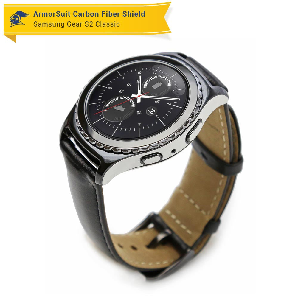 Samsung Gear S2 Classic Screen Protector + White Carbon Fiber Skin