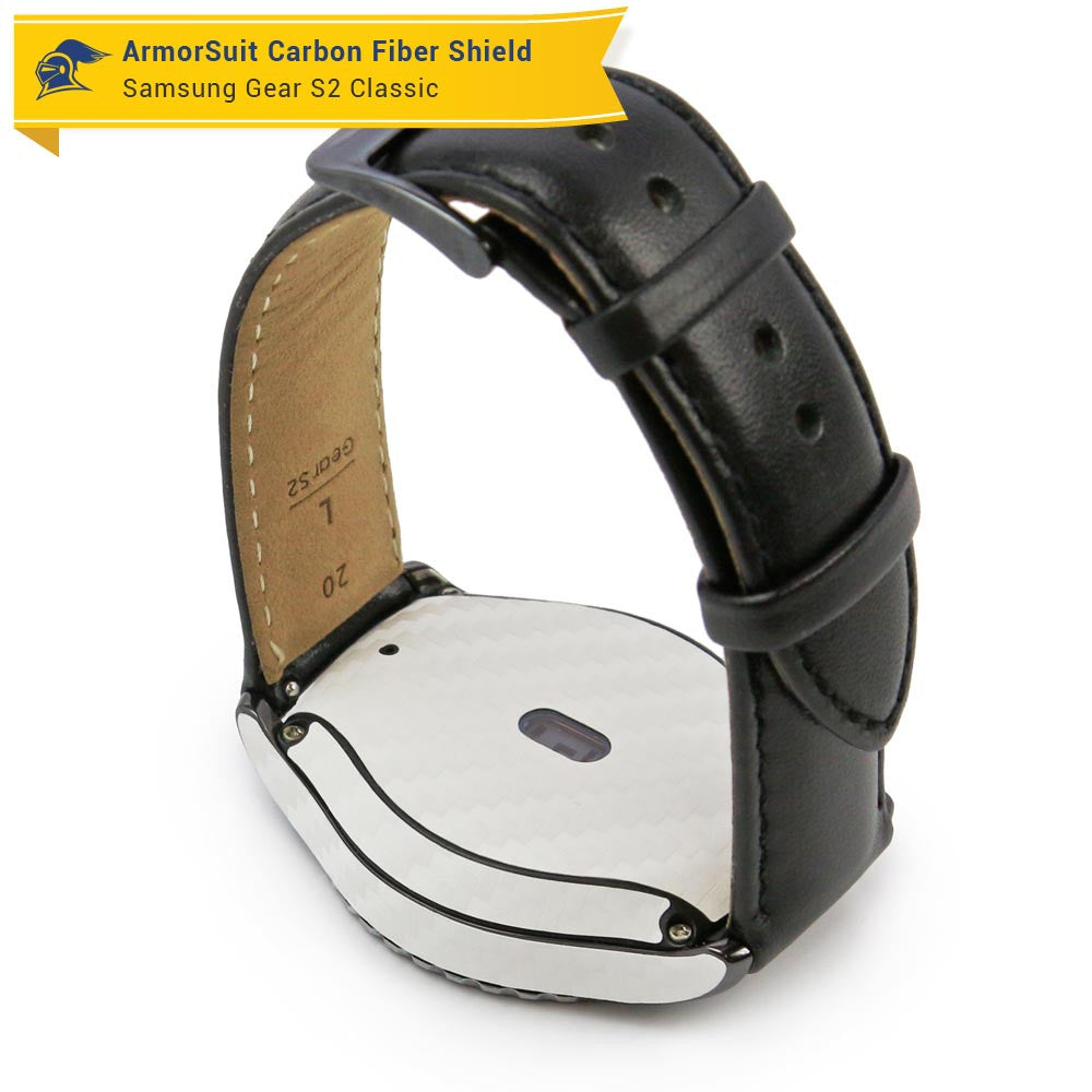 Samsung Gear S2 Classic Screen Protector + White Carbon Fiber Skin