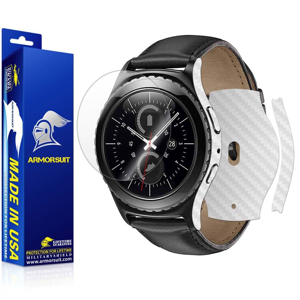 Samsung Gear S2 Classic Screen Protector + White Carbon Fiber Skin