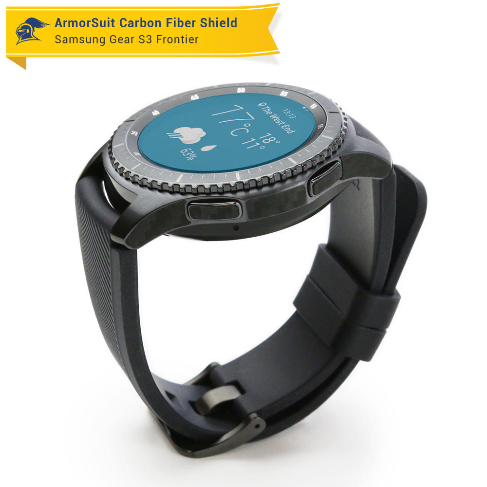 Samsung Gear S3 Frontier Screen Protector + Black Carbon Fiber Skin