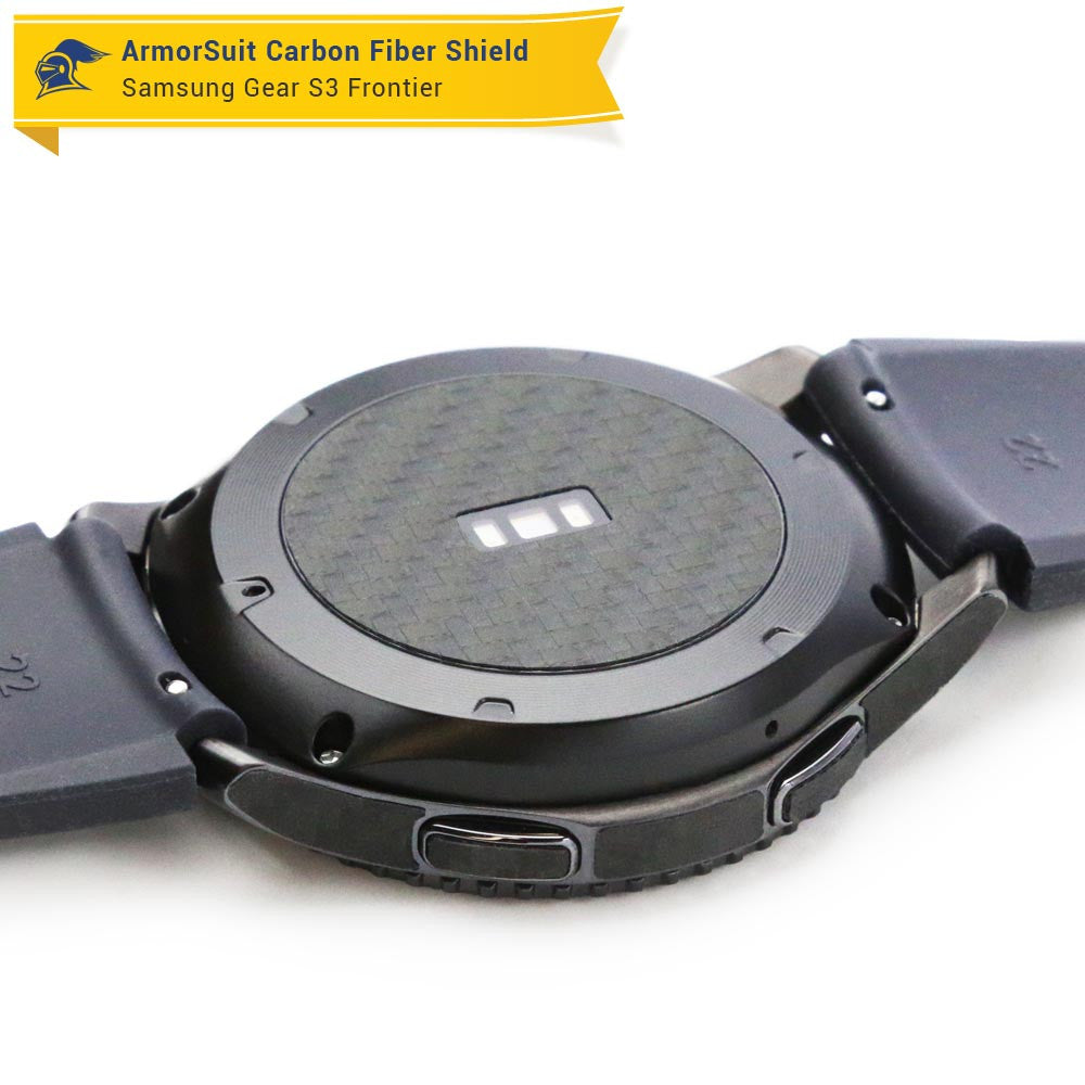 Samsung Gear S3 Frontier Screen Protector + Black Carbon Fiber Skin