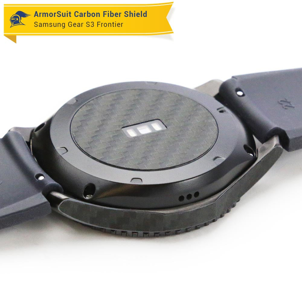 Samsung Gear S3 Frontier Screen Protector + Black Carbon Fiber Skin