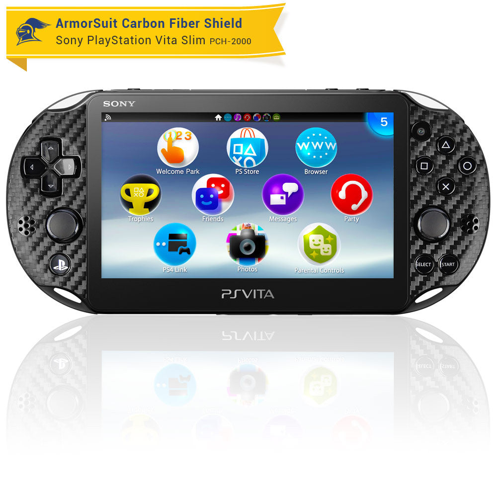 Sony PlayStation Vita Slim (2014) Screen Protector + Black Carbon Fiber Film Protector
