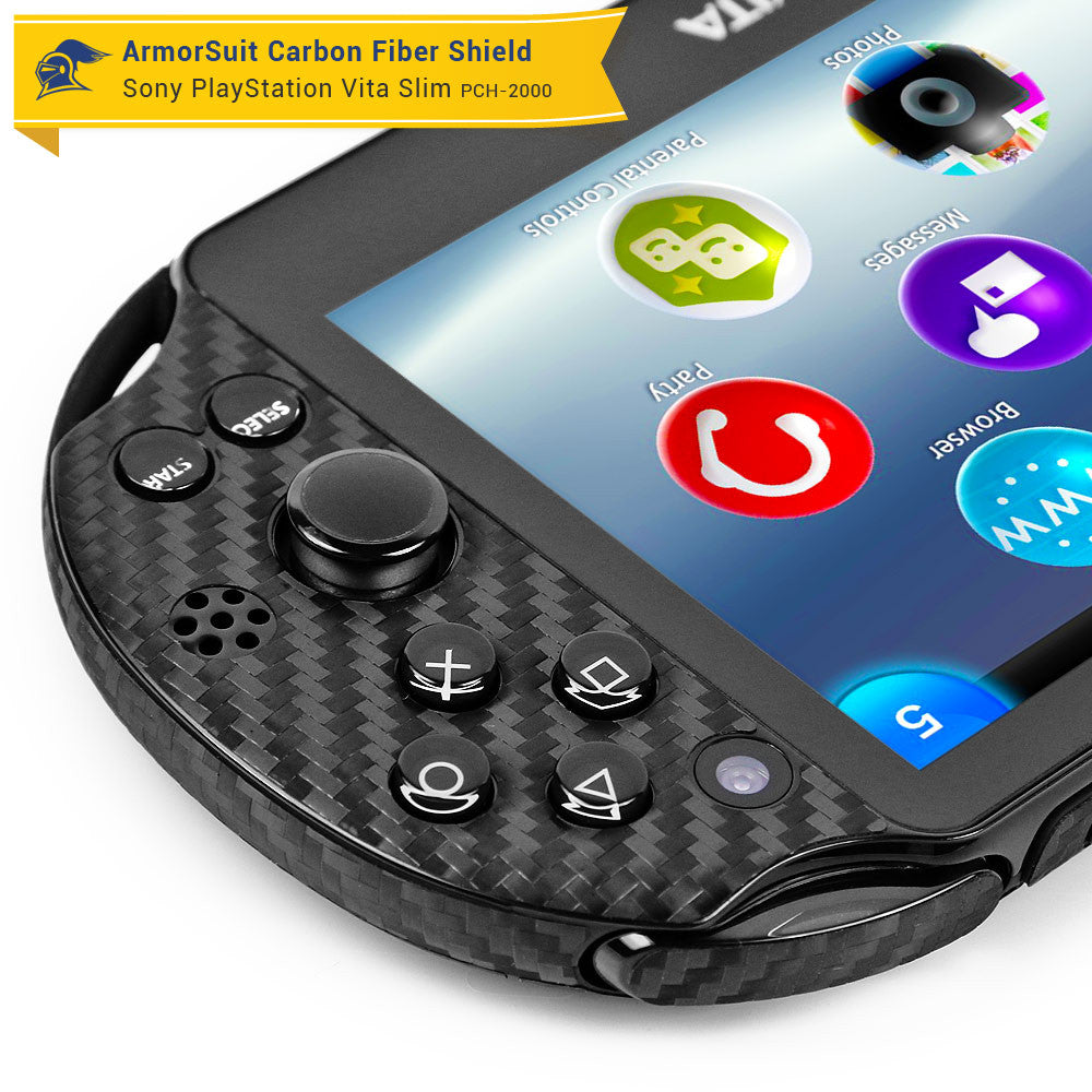 Sony PlayStation Vita Slim (2014) Screen Protector + Black Carbon Fiber Film Protector