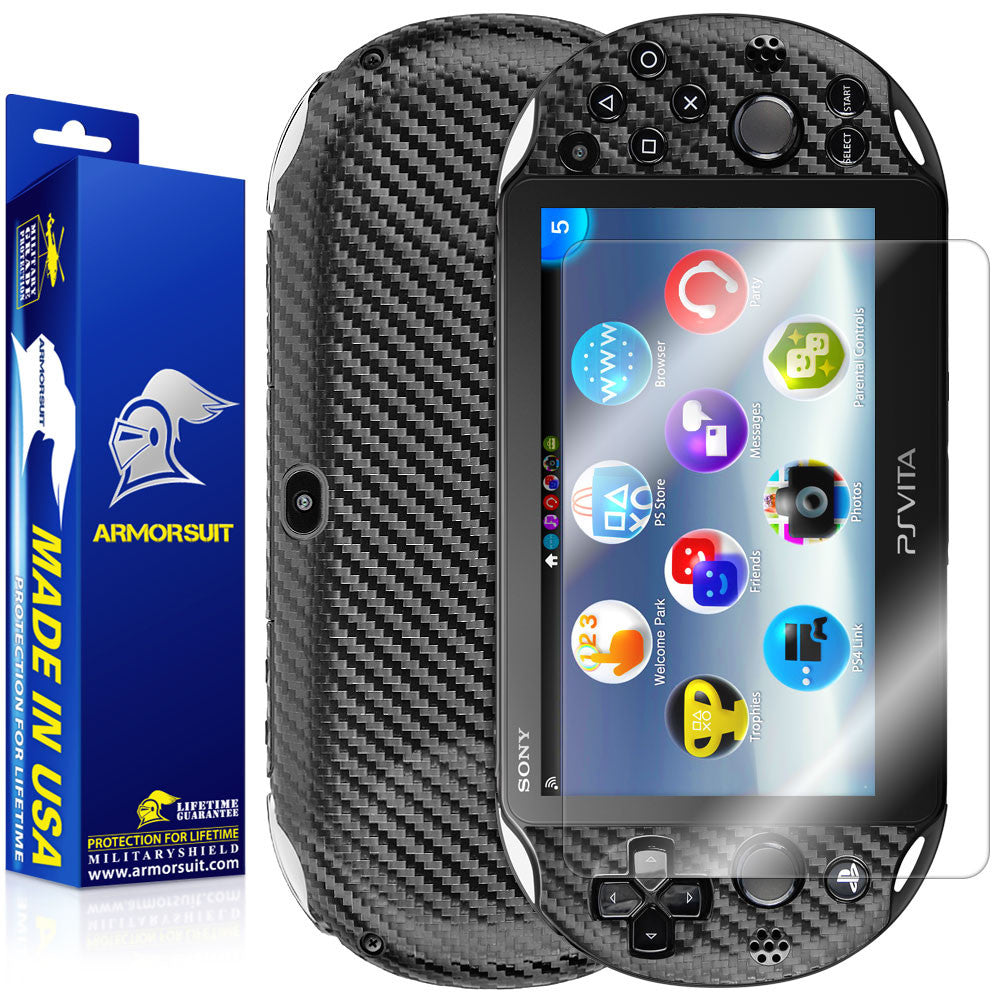 Sony PlayStation Vita Slim (2014) Screen Protector + Black Carbon Fiber Film Protector