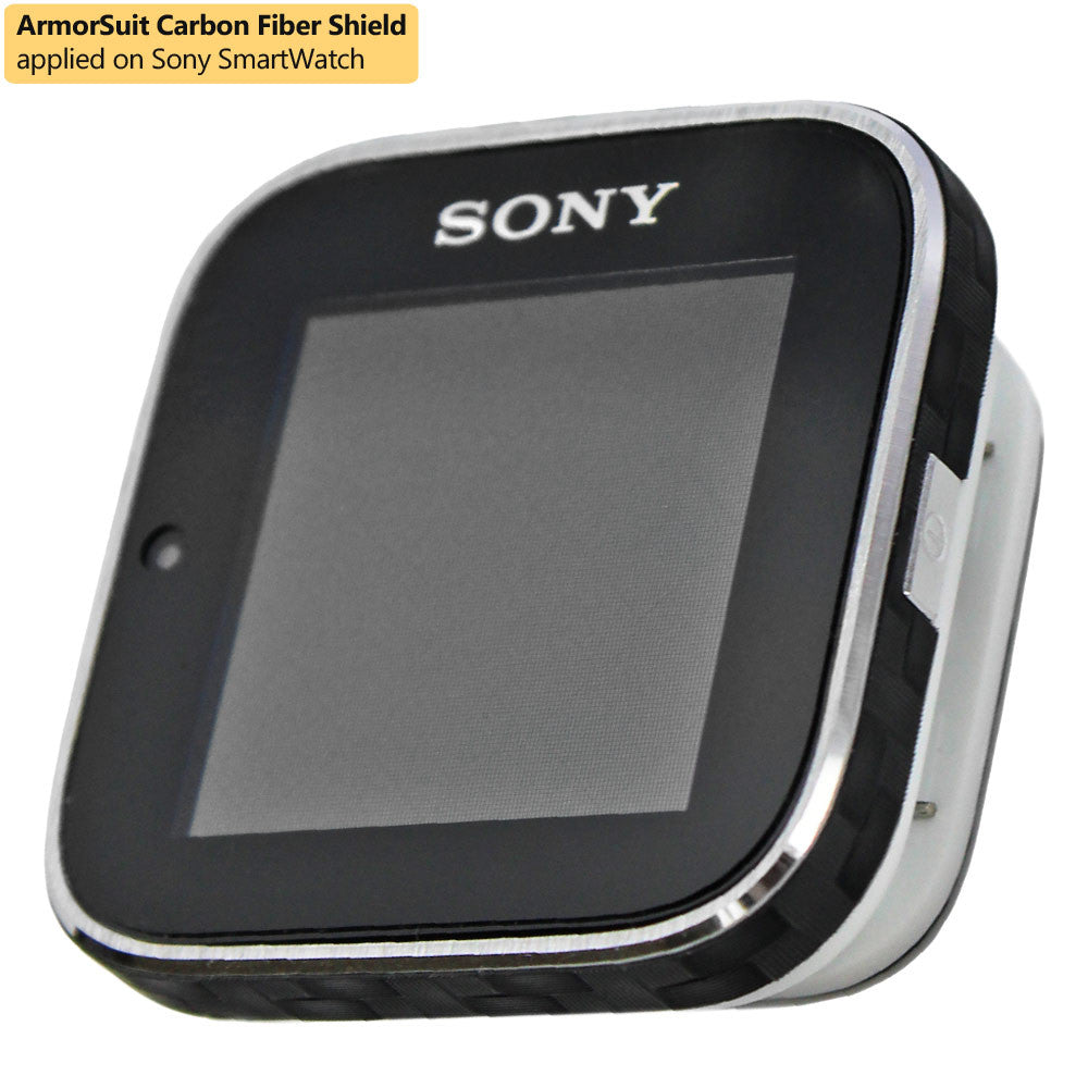 Sony SmartWatch Screen Protector + Black Carbon Fiber Film Protector