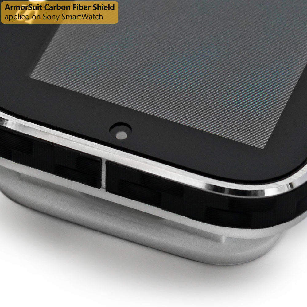 Sony SmartWatch Screen Protector + Black Carbon Fiber Film Protector