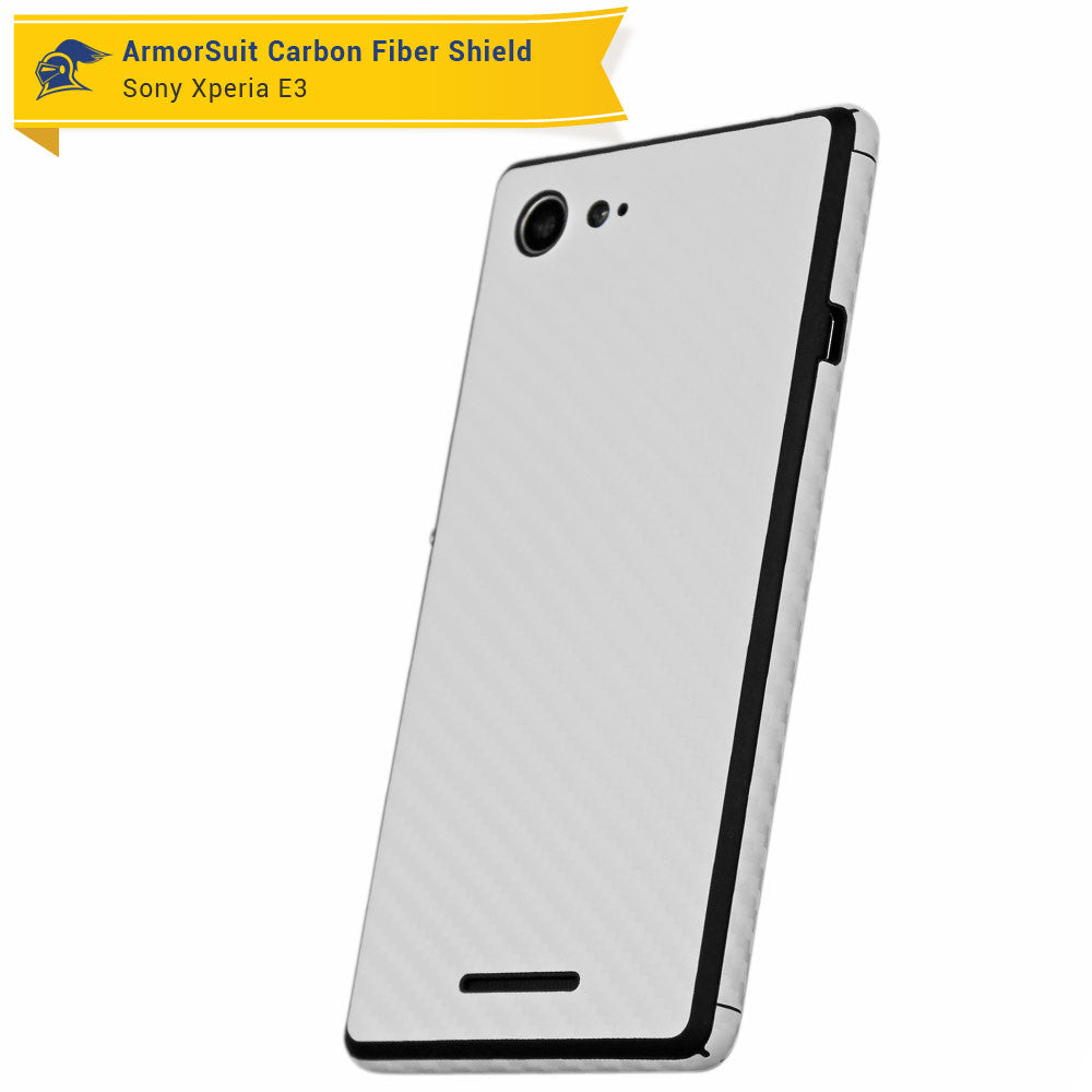 Sony Xperia E3 Screen Protector + White Carbon Fiber Skin