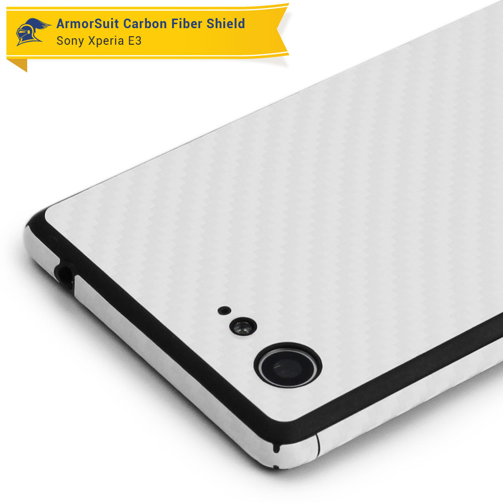 Sony Xperia E3 Screen Protector + White Carbon Fiber Skin