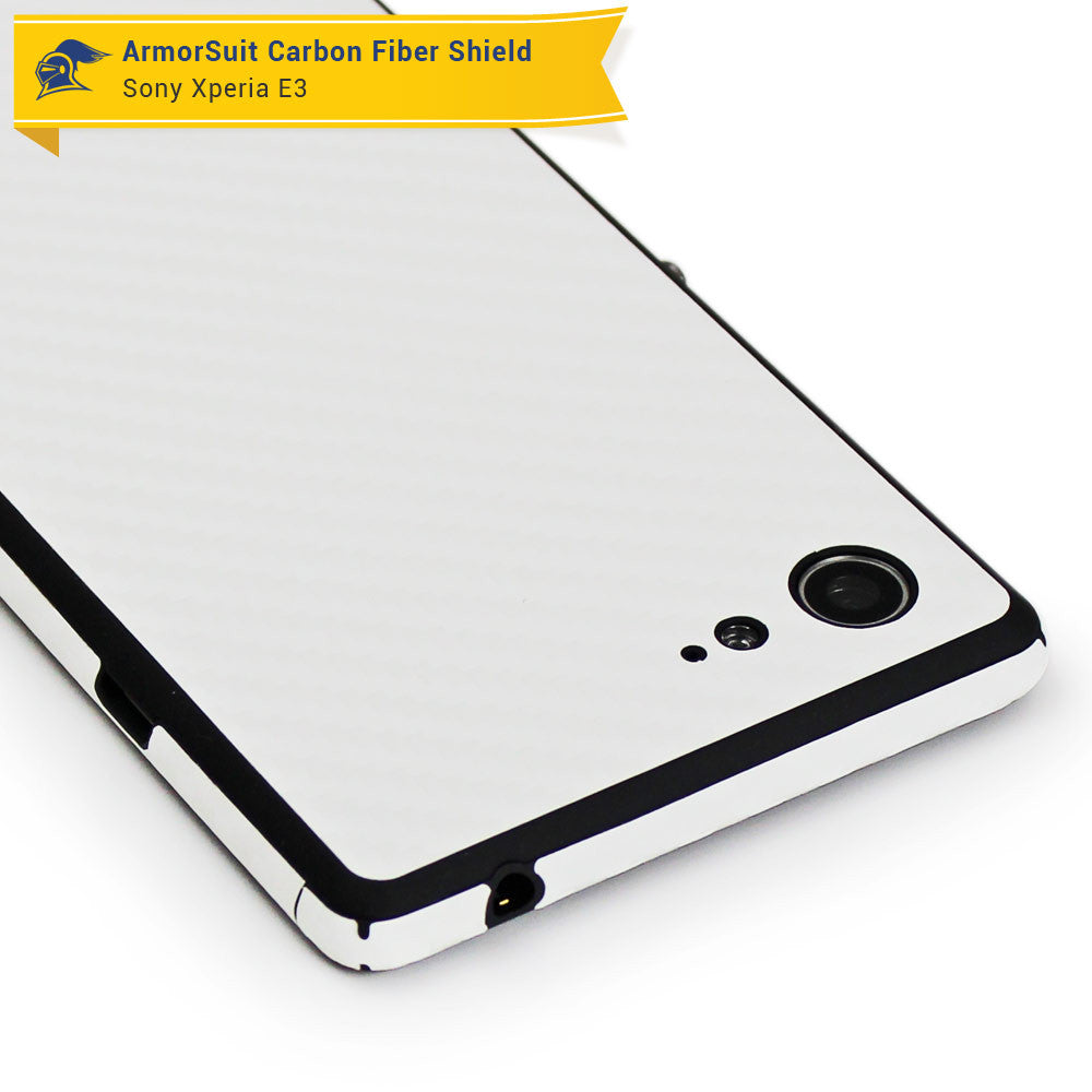 Sony Xperia E3 Screen Protector + White Carbon Fiber Skin