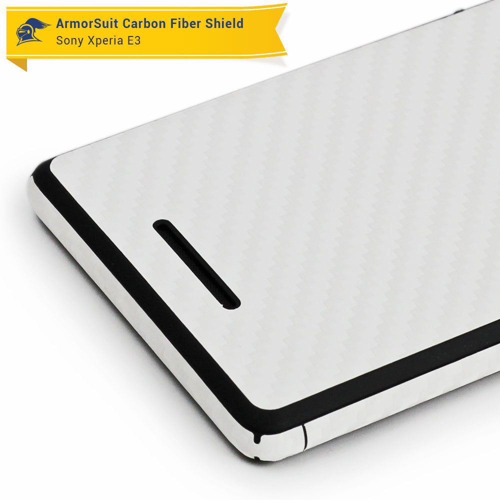 Sony Xperia E3 Screen Protector + White Carbon Fiber Skin