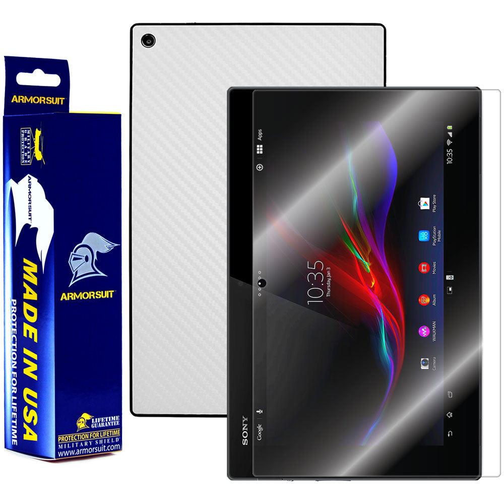 Sony Xperia Tablet Z Screen Protector + White Carbon Fiber Film Protector