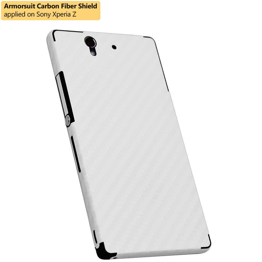 Sony Xperia Z Screen Protector + White Carbon Fiber Skin Protector