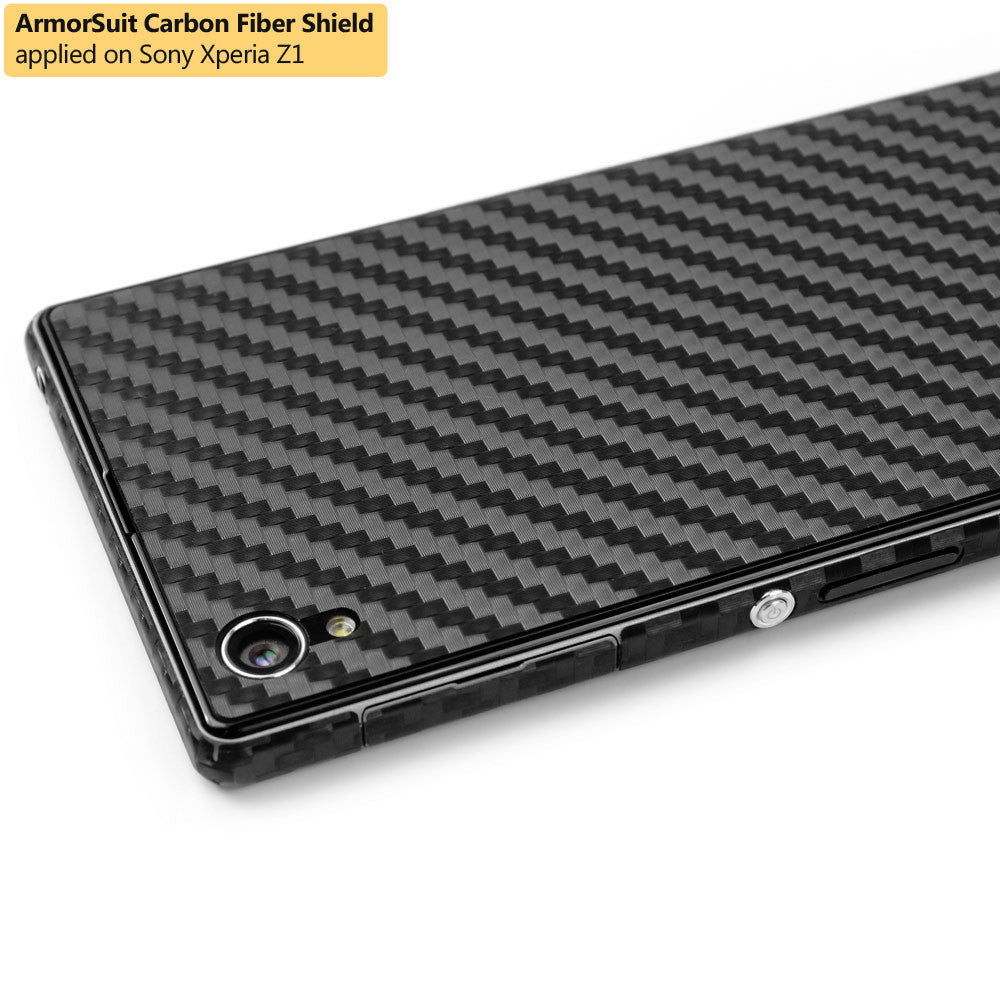 Sony Xperia Z1 Screen Protector + Black Carbon Fiber Skin Protector