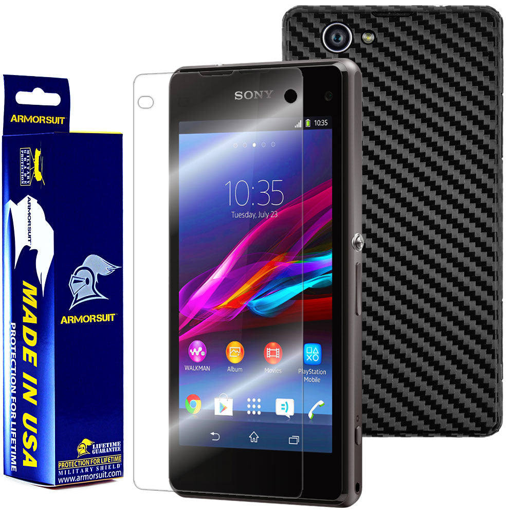 Sony Xperia Z1 Compact Screen Protector + Black Carbon Fiber Film Protector