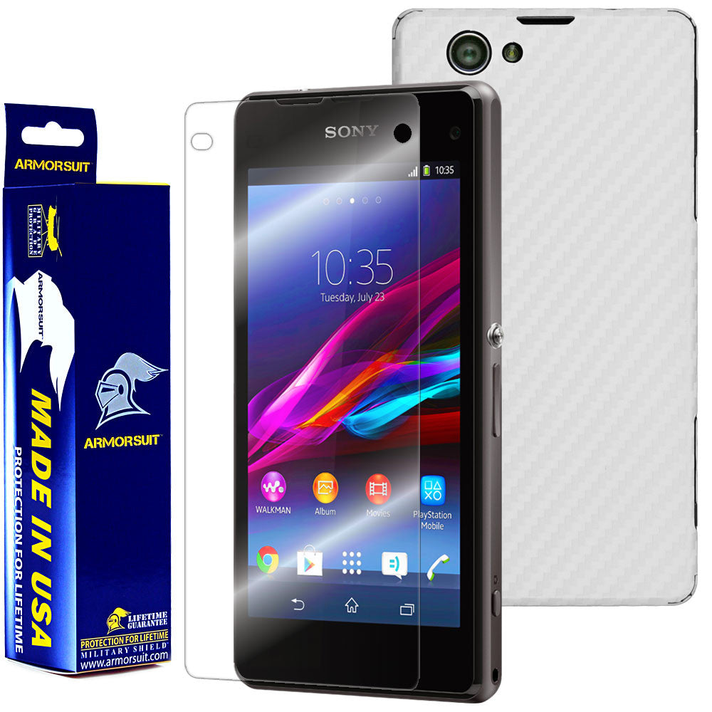 Sony Xperia Z1 Compact Screen Protector + White Carbon Fiber Film Protector