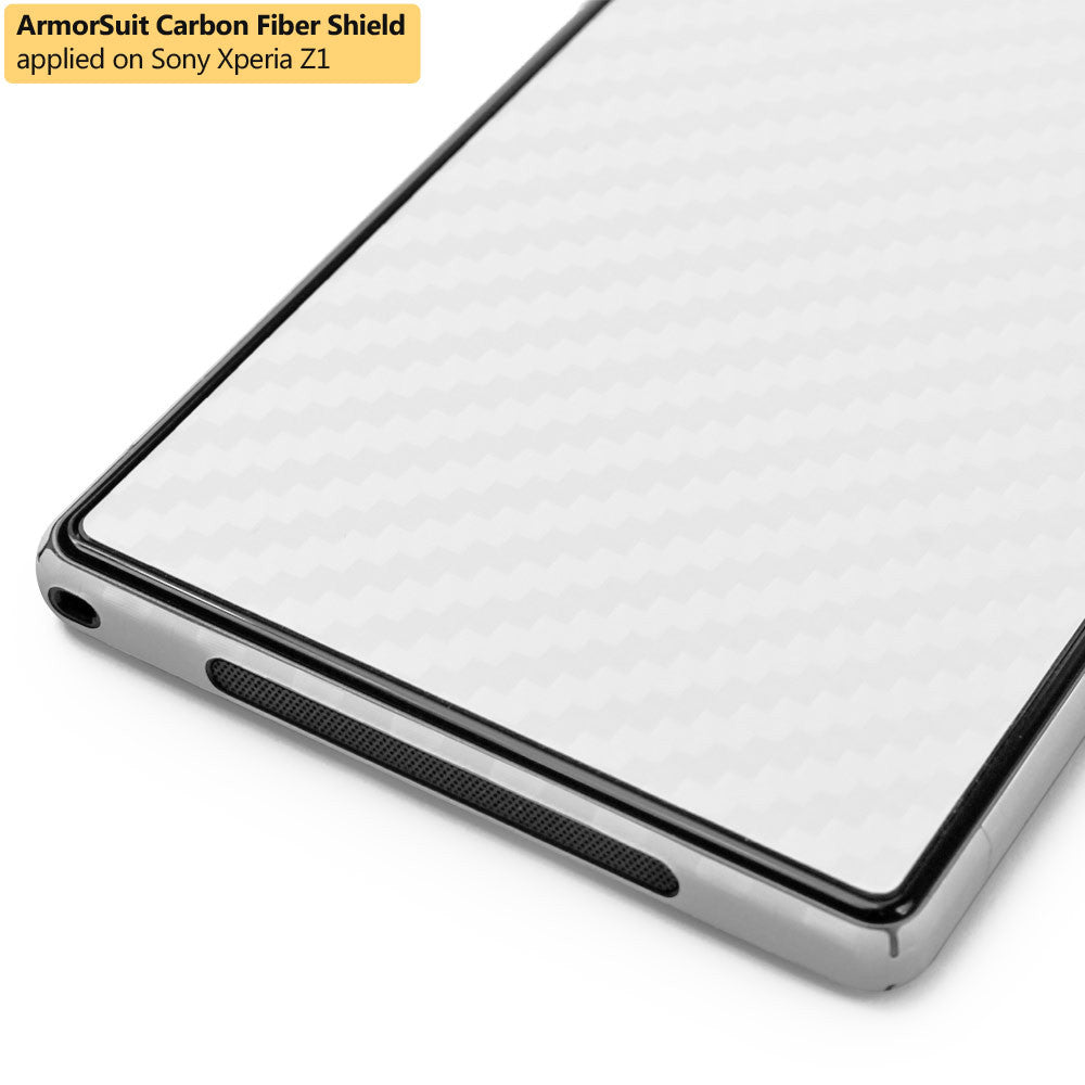 Sony Xperia Z1 Screen Protector + White Carbon Fiber Skin Protector