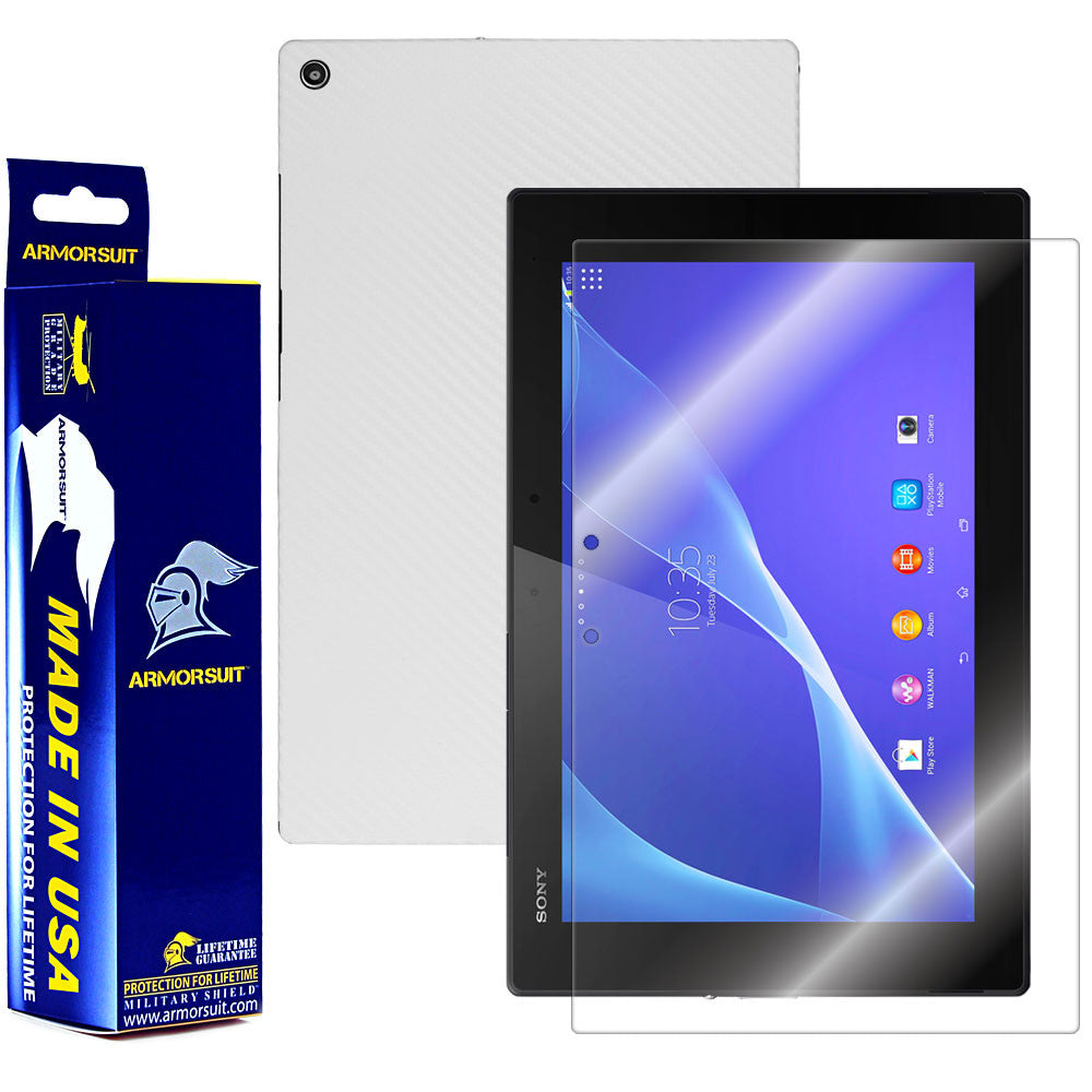 Sony Xperia Tablet Z2 Screen Protector + White Carbon Fiber Film Protector
