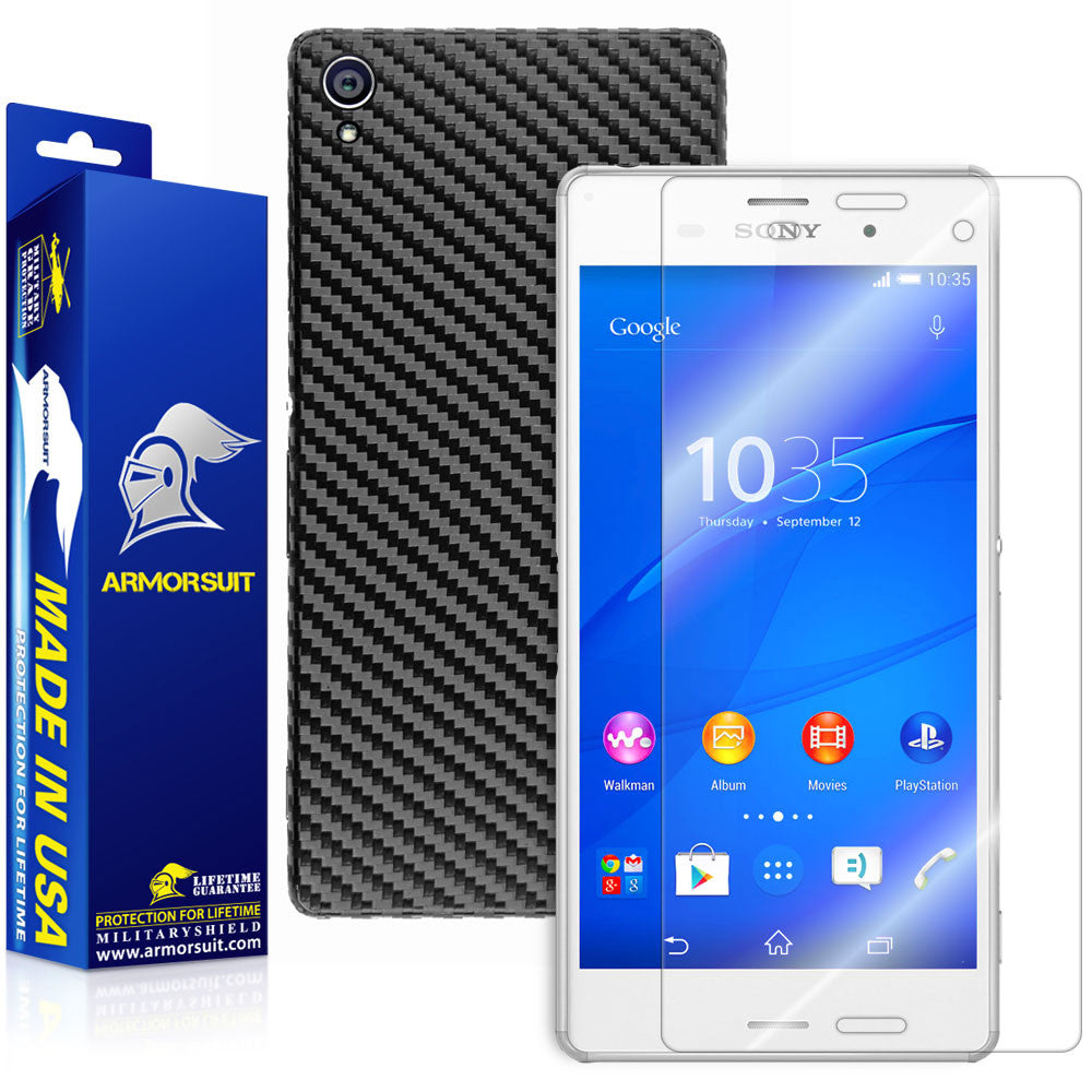 Sony Xperia Z3 Screen Protector + Black Carbon Fiber Skin