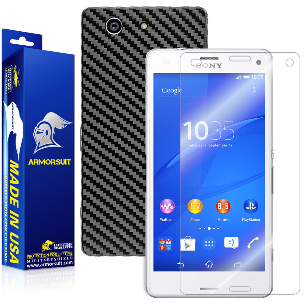 Sony Xperia Z3 Compact Screen Protector + Black Carbon Fiber Skin