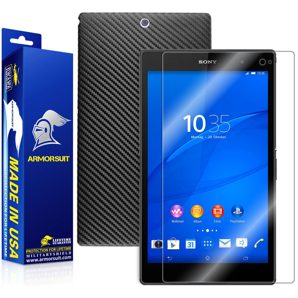 Sony Xperia Z3 Tablet Compact Screen Protector + Black Carbon Fiber Skin