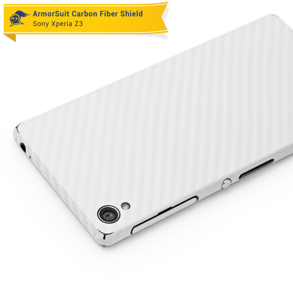Sony Xperia Z3 Screen Protector + White Carbon Fiber Skin
