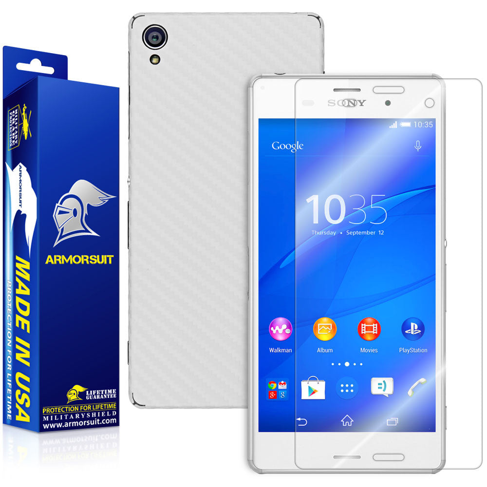 Sony Xperia Z3 Screen Protector + White Carbon Fiber Skin