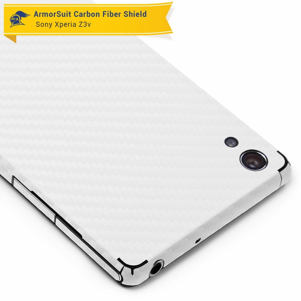 Sony Xperia Z3V Screen Protector + White Carbon Fiber Skin