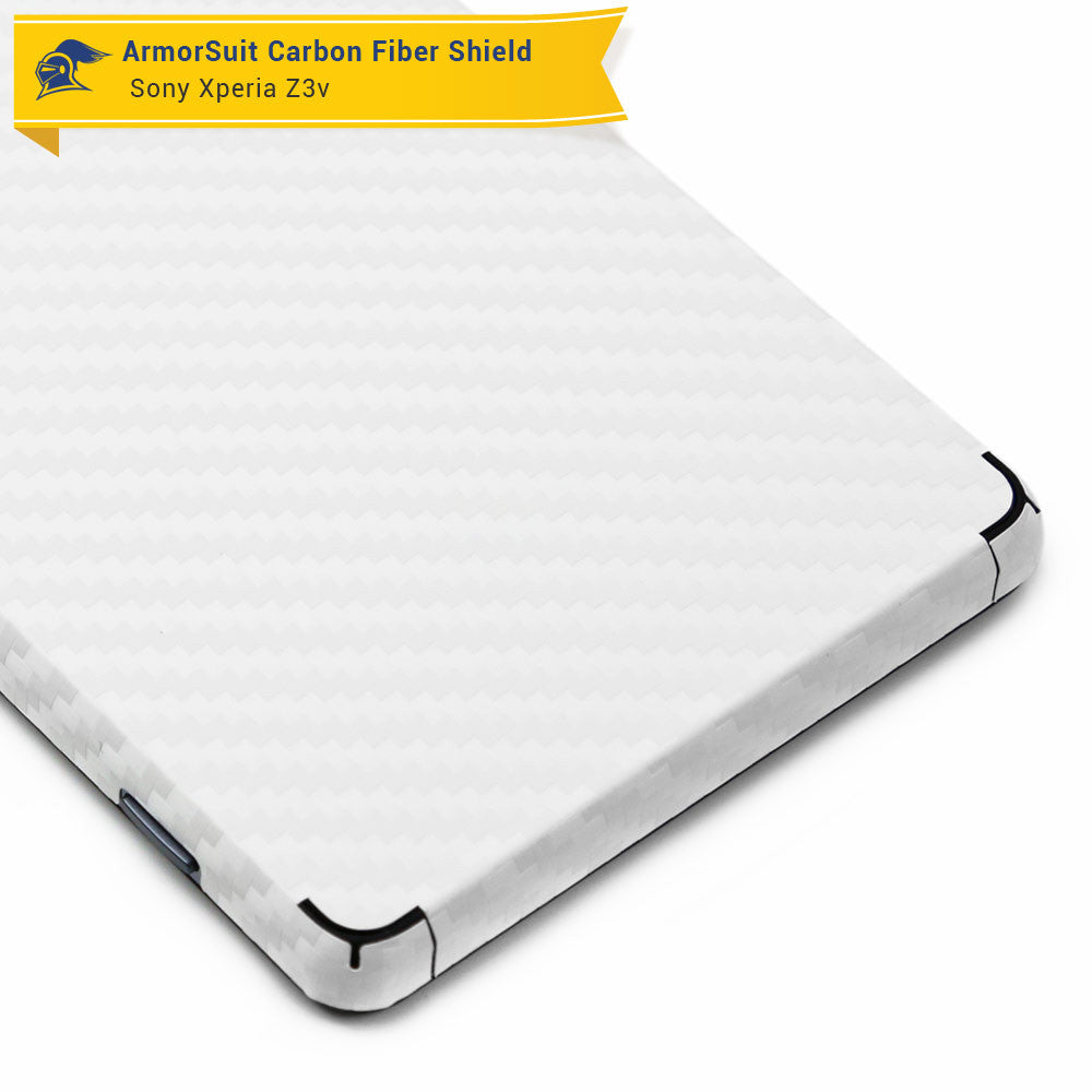 Sony Xperia Z3V Screen Protector + White Carbon Fiber Skin