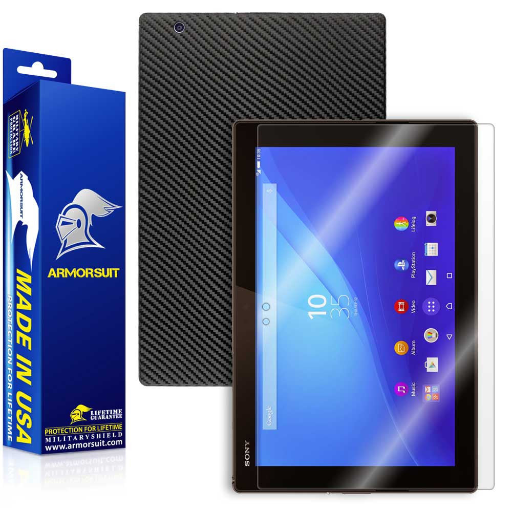 Sony Xperia Z4 Tablet Screen Protector + Black Carbon Fiber Skin