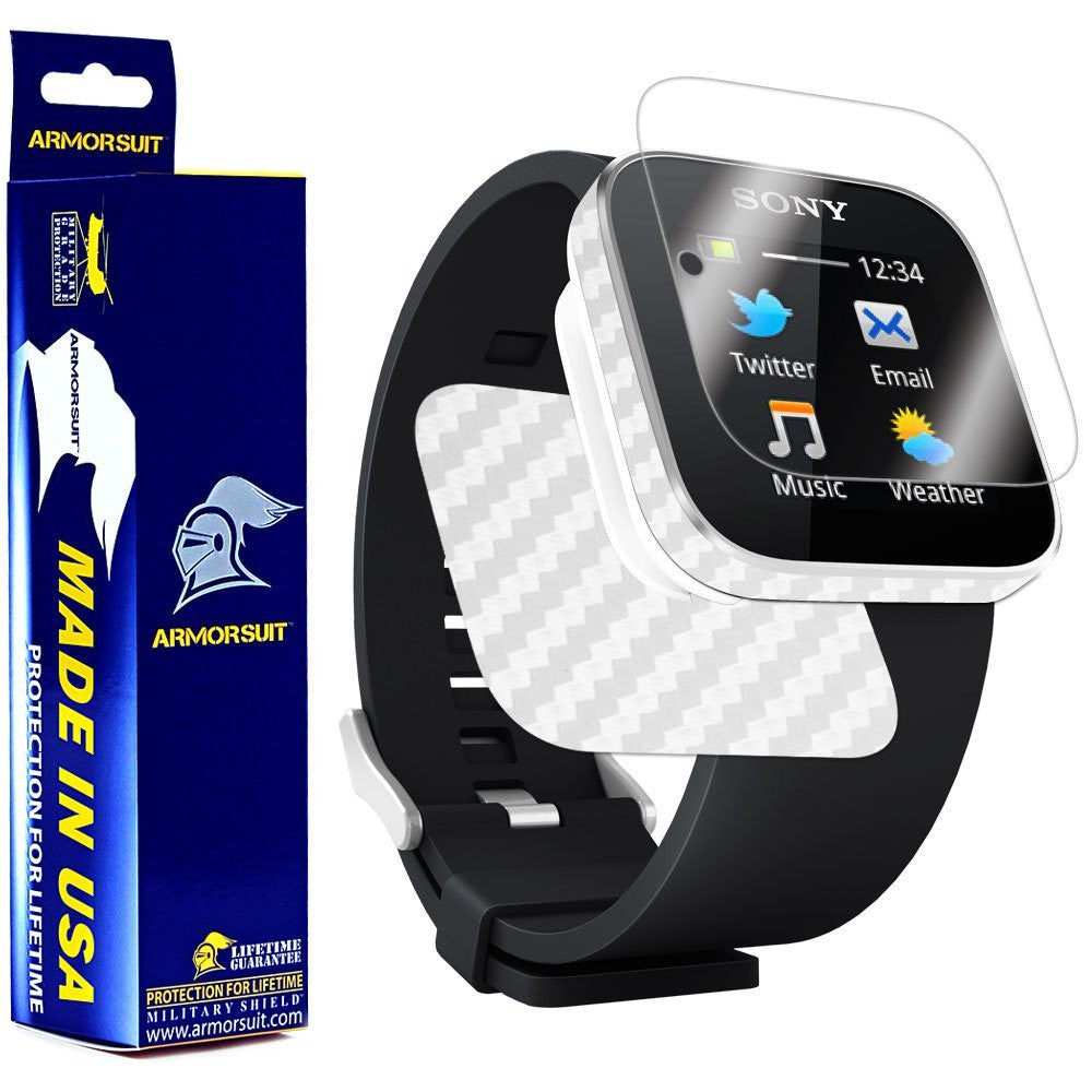 Sony SmartWatch Screen Protector + White Carbon Fiber Film Protector