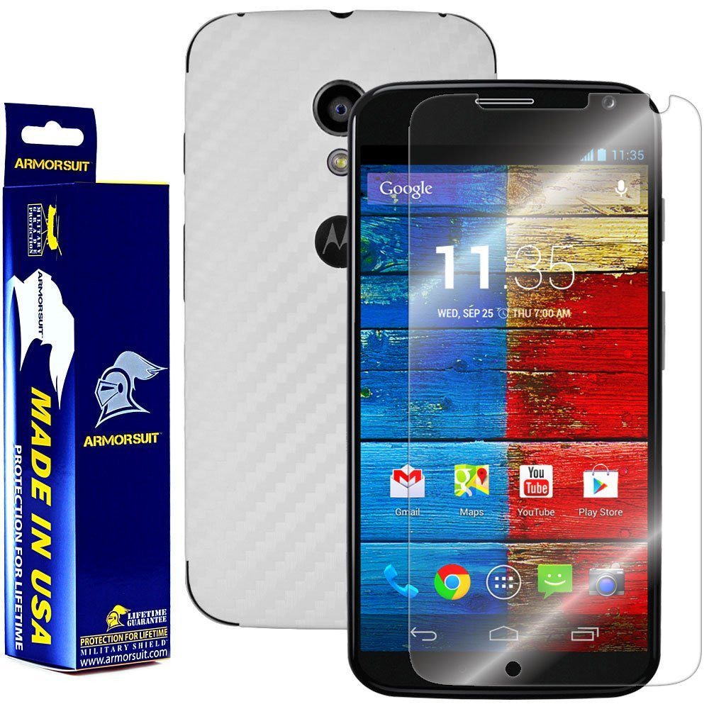 Motorola Moto X (1st Generation) Screen Protector + White Carbon Fiber Film Protector