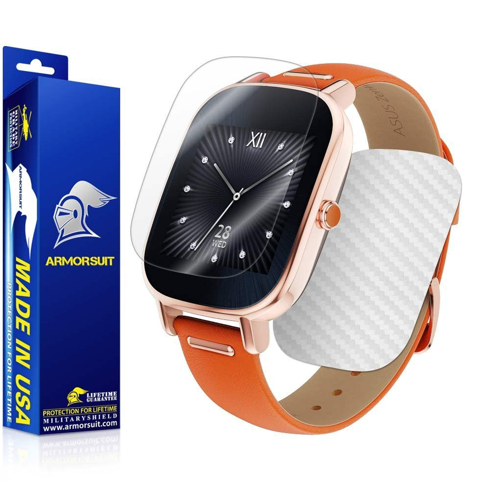 ASUS ZenWatch 2 1.45 Screen Protector + White Carbon Fiber Skin