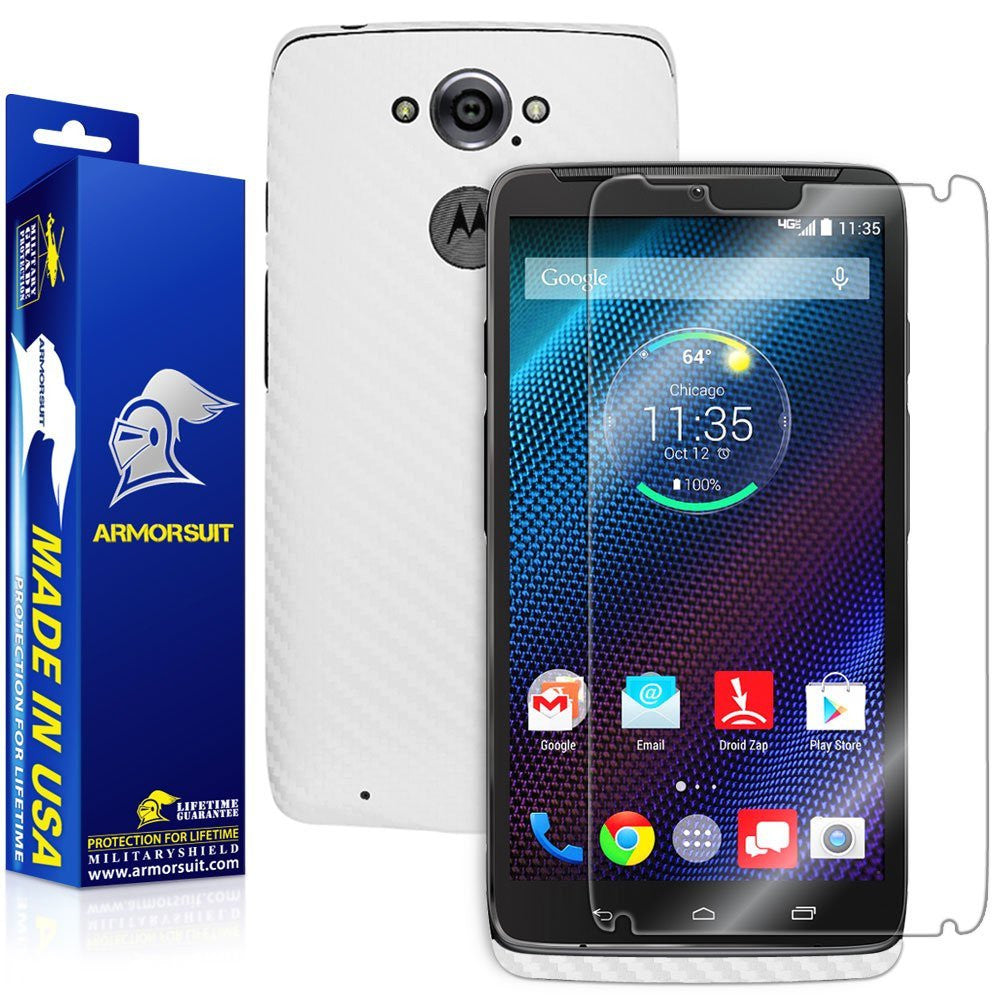 Motorola Droid Turbo Screen Protector + White Carbon Fiber Skin (Not For Special Edition Ballistic Nylon Version)