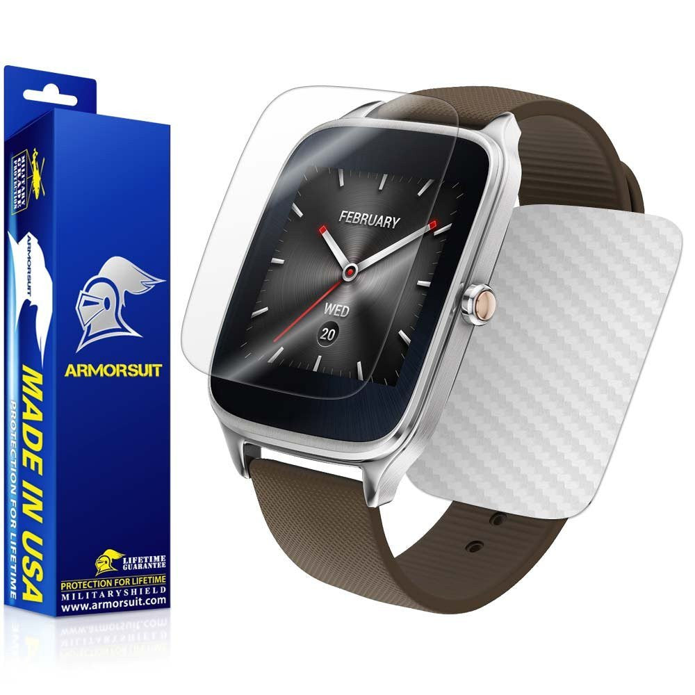 ASUS ZenWatch 2 1.63 Screen Protector + White Carbon Fiber Skin