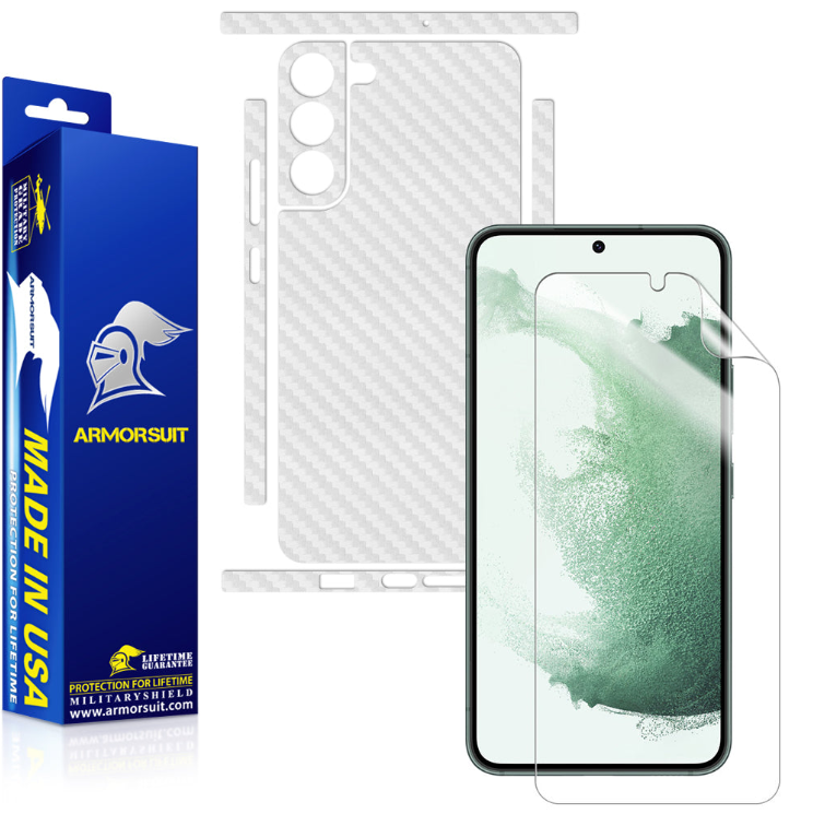 Armorsuit MilitaryShield Carbon Fiber Skin Wrap Film + HD Clear Screen Protector Designed for Samsung S22 (2022) - Anti-Bubble Film
