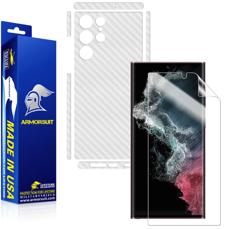 Armorsuit MilitaryShield Carbon Fiber Skin Wrap Film + HD Clear Screen Protector Designed for Samsung S22 Ultra (2022) - Anti-Bubble Film